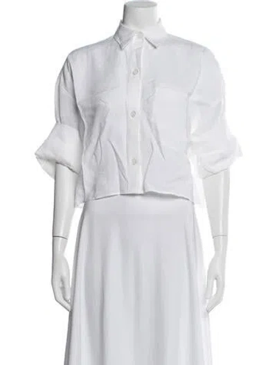 Pre-owned Twp Linen Short Sleeve Button-up Top In White