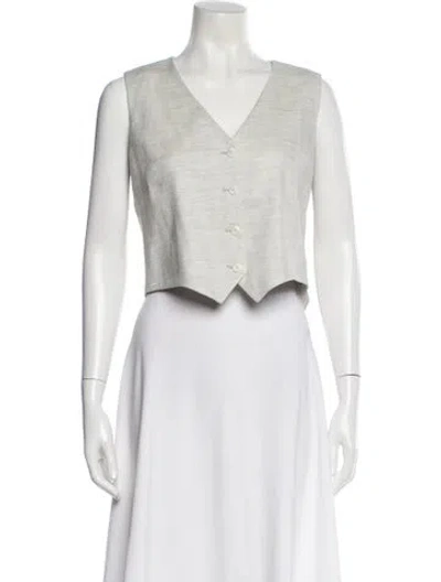 Pre-owned Twp Linen V-neck Button-up Top In White