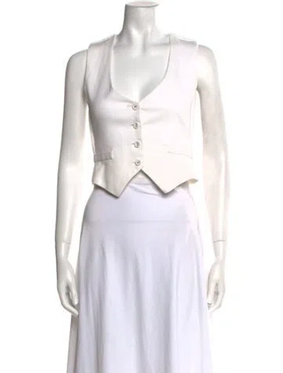 Pre-owned Twp Linen V-neck Crop Top In White