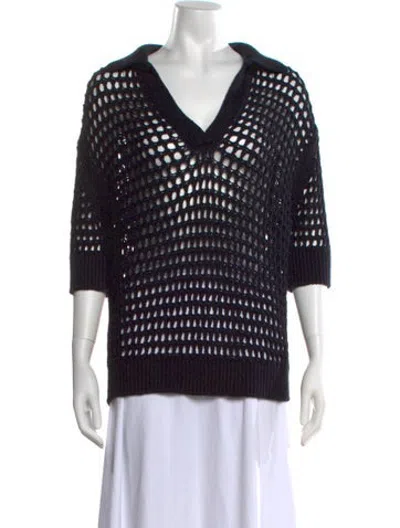 Pre-owned Twp Linen V-neck Sweater In Black