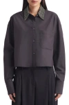 Twp Little Big Joe Crystal Embellished Cotton Button-up Shirt In Plum Dust/black