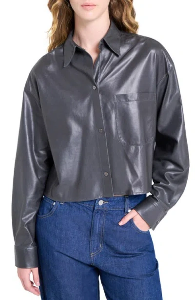 Twp Little Big Joe Leather Snap-up Shirt In Gray