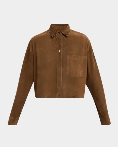 Twp Little Big Joe Suede Button-front Shirt In Brown