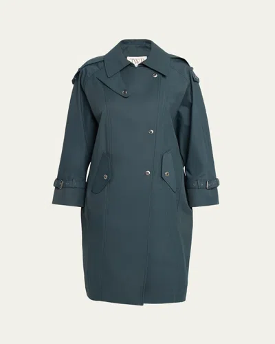 Twp Long Bogie Trench Coat In Water-repellent Twill In Green