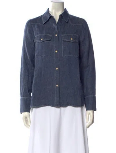 Pre-owned Twp Long Sleeve Button-up Top In Blue