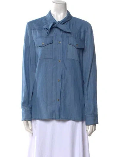 Pre-owned Twp Long Sleeve Button-up Top In Blue