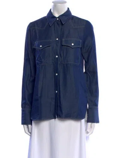 Pre-owned Twp Long Sleeve Button-up Top In Blue