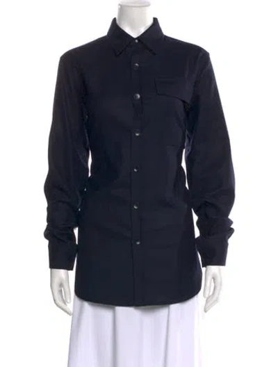 Pre-owned Twp Long Sleeve Button-up Top In Blue