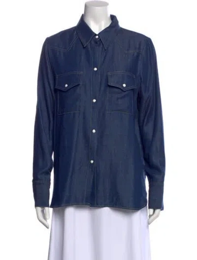 Pre-owned Twp Long Sleeve Button-up Top In Blue