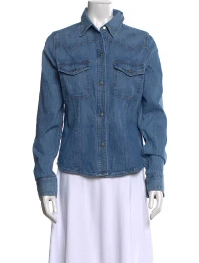 Pre-owned Twp Long Sleeve Button-up Top In Blue