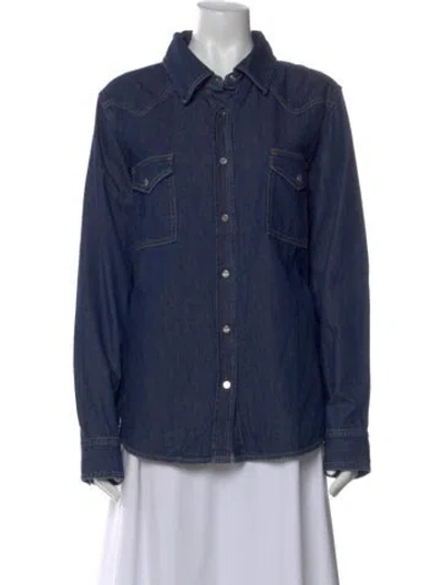 Pre-owned Twp Long Sleeve Button-up Top In Blue