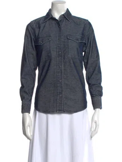 Pre-owned Twp Long Sleeve Button-up Top In Blue