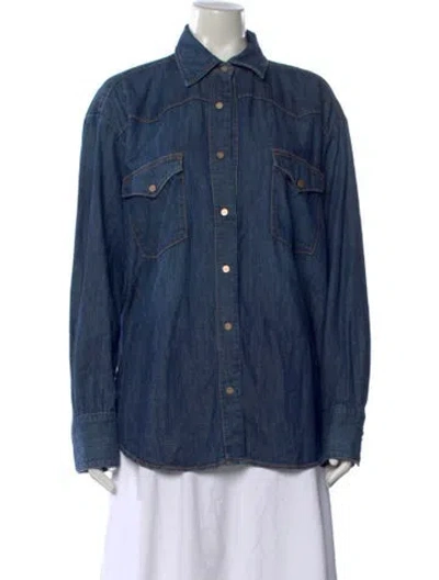 Pre-owned Twp Long Sleeve Button-up Top In Blue