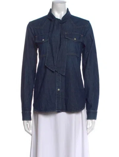 Pre-owned Twp Long Sleeve Button-up Top In Blue
