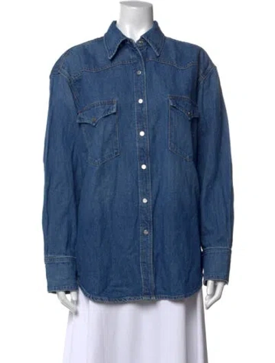 Pre-owned Twp Long Sleeve Button-up Top In Blue