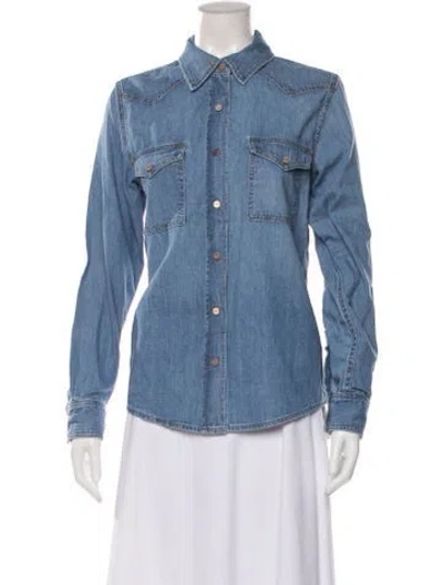Pre-owned Twp Long Sleeve Button-up Top In Blue