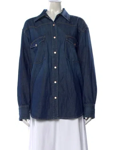 Pre-owned Twp Long Sleeve Button-up Top In Blue