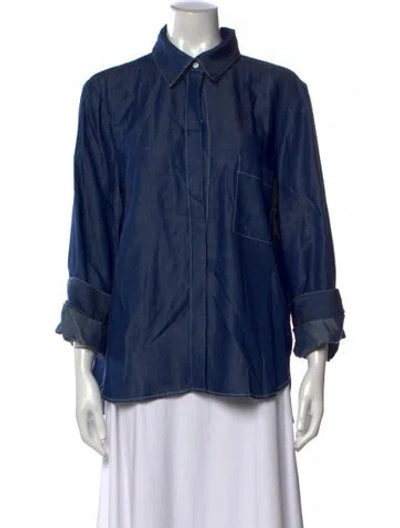 Pre-owned Twp Long Sleeve Button-up Top In Blue