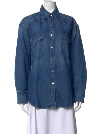Pre-owned Twp Long Sleeve Button-up Top In Blue