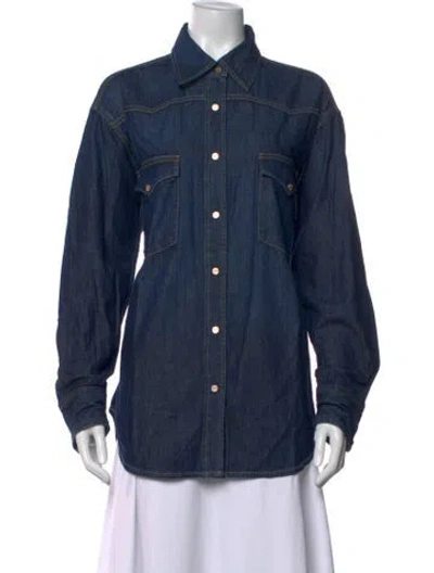 Pre-owned Twp Long Sleeve Button-up Top In Blue