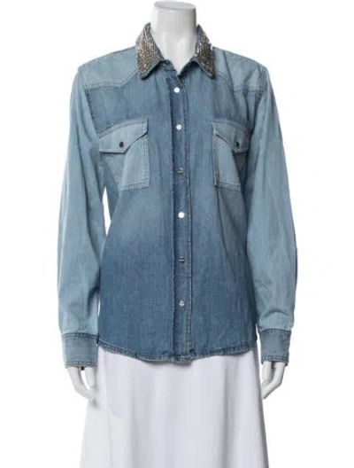 Pre-owned Twp Long Sleeve Button-up Top In Blue