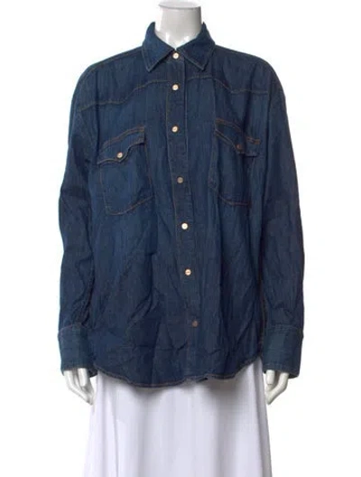 Pre-owned Twp Long Sleeve Button-up Top In Blue