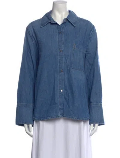 Pre-owned Twp Long Sleeve Button-up Top In Blue