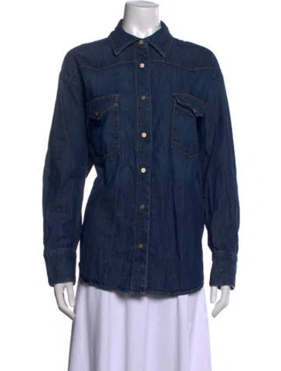 Pre-owned Twp Long Sleeve Button-up Top In Blue