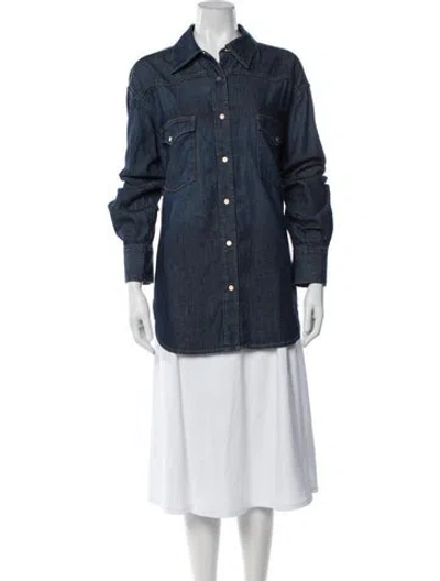 Pre-owned Twp Long Sleeve Button-up Top In Blue