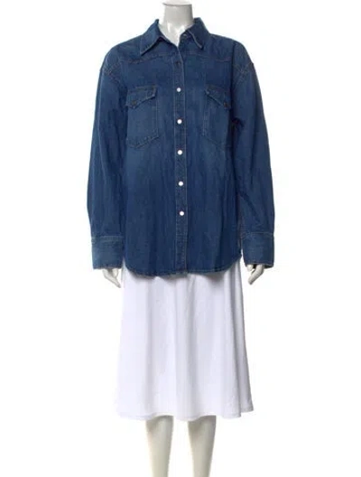 Pre-owned Twp Long Sleeve Button-up Top In Blue