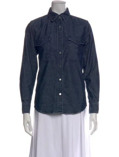Pre-owned Twp Long Sleeve Button-up Top In Blue