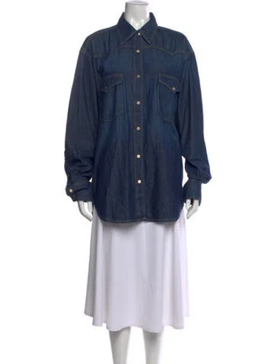 Pre-owned Twp Long Sleeve Button-up Top In Blue