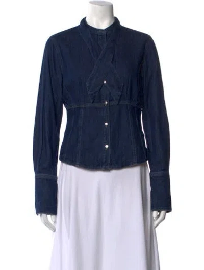 Pre-owned Twp Long Sleeve Button-up Top In Blue