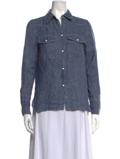 Pre-owned Twp Long Sleeve Button-up Top In Blue