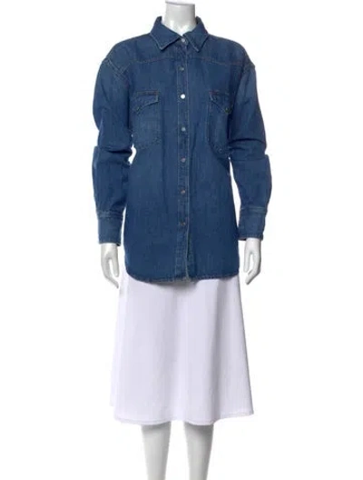 Pre-owned Twp Long Sleeve Button-up Top In Blue