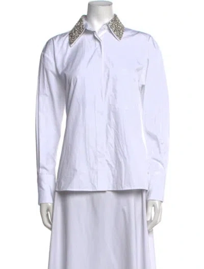 Pre-owned Twp Long Sleeve Button-up Top In Blue/white