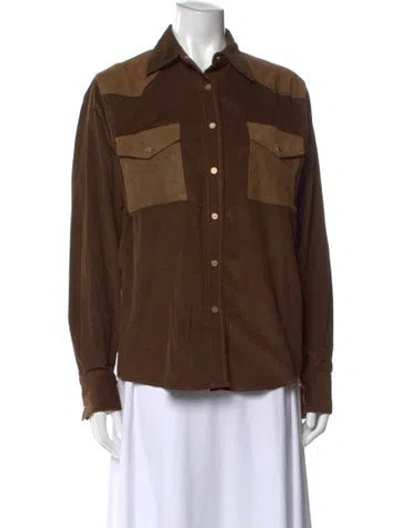 Pre-owned Twp Long Sleeve Button-up Top In Brown