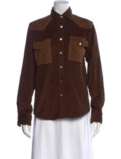 Pre-owned Twp Long Sleeve Button-up Top In Brown