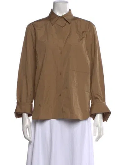Pre-owned Twp Long Sleeve Button-up Top In Brown
