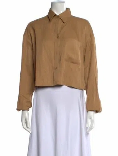 Pre-owned Twp Long Sleeve Button-up Top In Brown