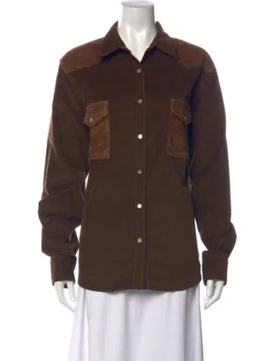 Pre-owned Twp Long Sleeve Button-up Top In Brown