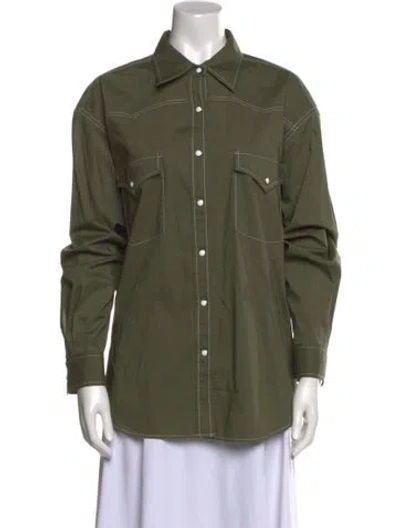 Pre-owned Twp Long Sleeve Button-up Top In Green