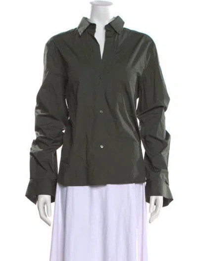 Pre-owned Twp Long Sleeve Button-up Top In Green