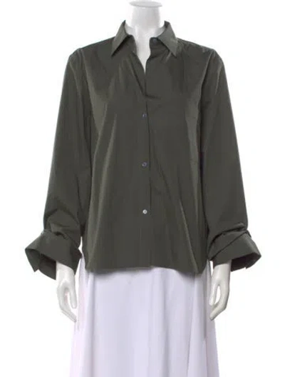 Pre-owned Twp Long Sleeve Button-up Top In Green