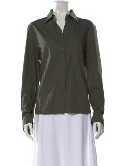 Pre-owned Twp Long Sleeve Button-up Top In Green