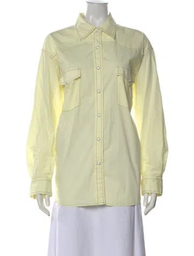 Pre-owned Twp Long Sleeve Button-up Top In Green
