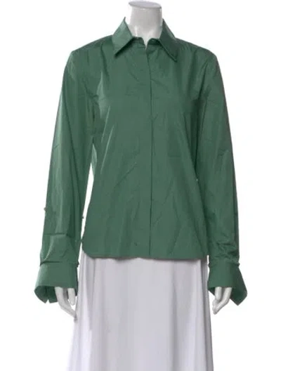 Pre-owned Twp Long Sleeve Button-up Top In Green