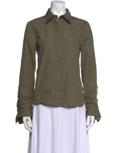 Pre-owned Twp Long Sleeve Button-up Top In Green