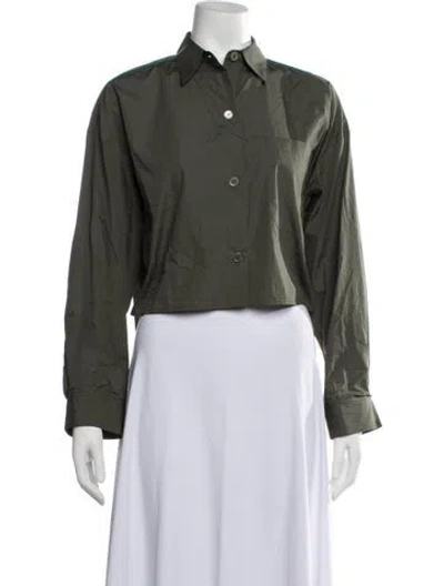 Pre-owned Twp Long Sleeve Button-up Top In Green