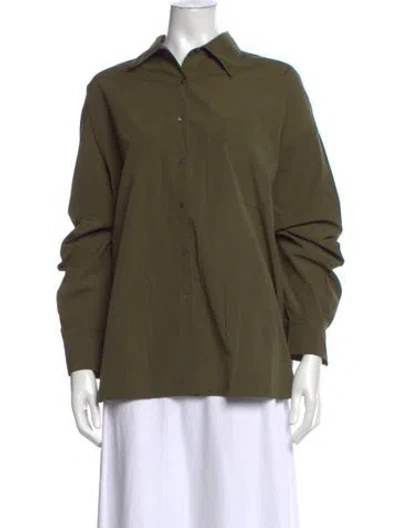 Pre-owned Twp Long Sleeve Button-up Top In Green